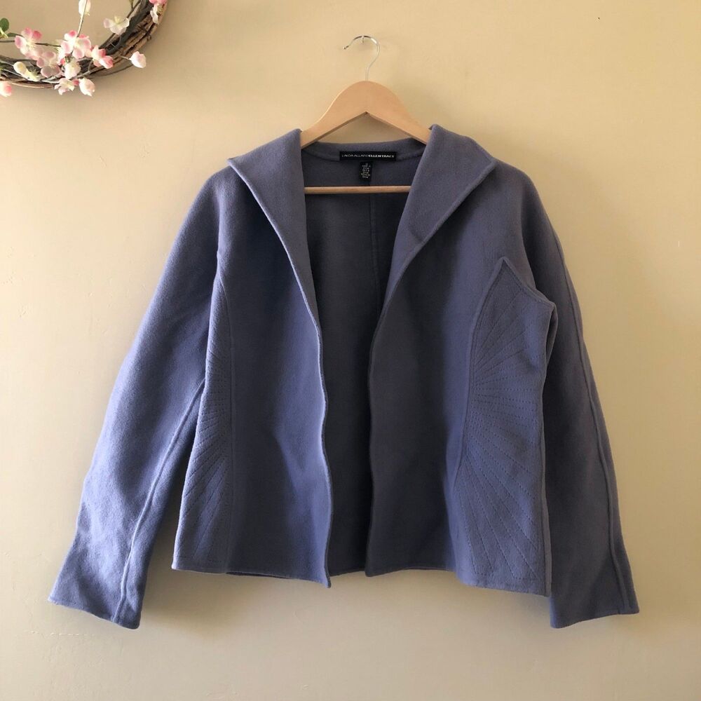 Ellen Tracy Wool Cardigan Open Front Purple Size 12